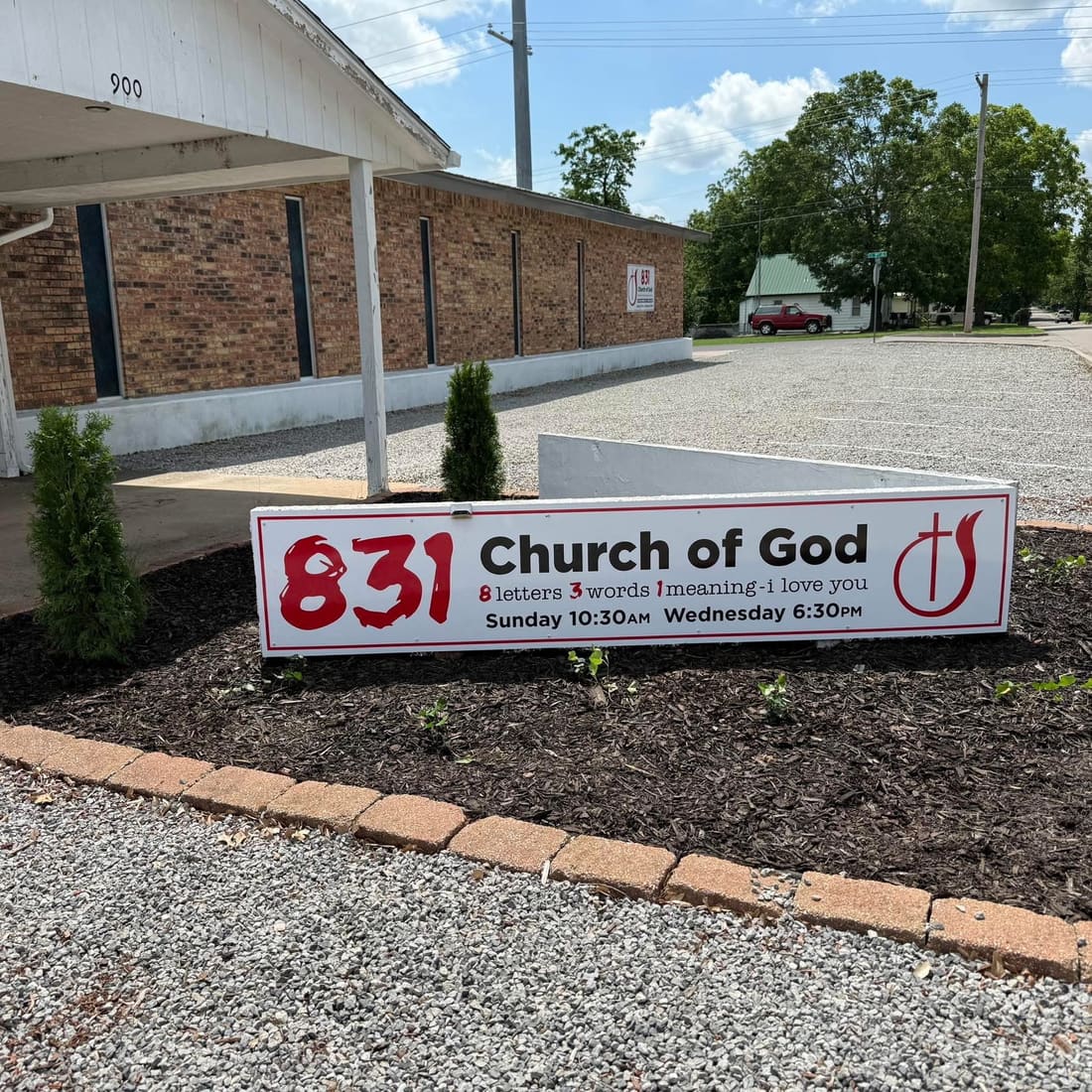 831 Church of God sign in front of the church